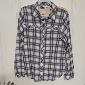 CAbi Floral and Plaid Button-Up Shirt